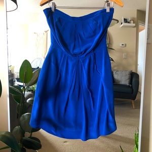 Strapless blue silk dress